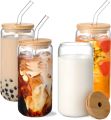 500ml Glass Cups with Bamboo Lids and Glass Straw, Round Glass Mug With Handle, Straw & Wooden Lid, Drinking Glass, Adorable Glass Cups with Lids and Straw, Glass Tumbler Coffee Cup Coffee Mug. 