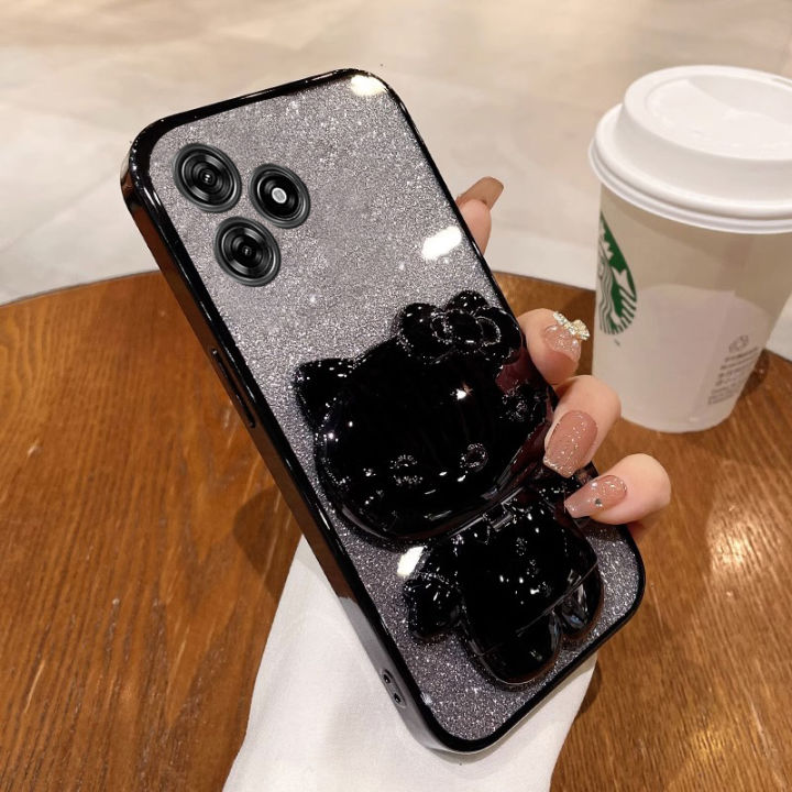 For infinix hot 30 play hot 30i hot 30 5g 2023 Phone case Glitter Ultra-thin Soft Shell with mirror cat bracket