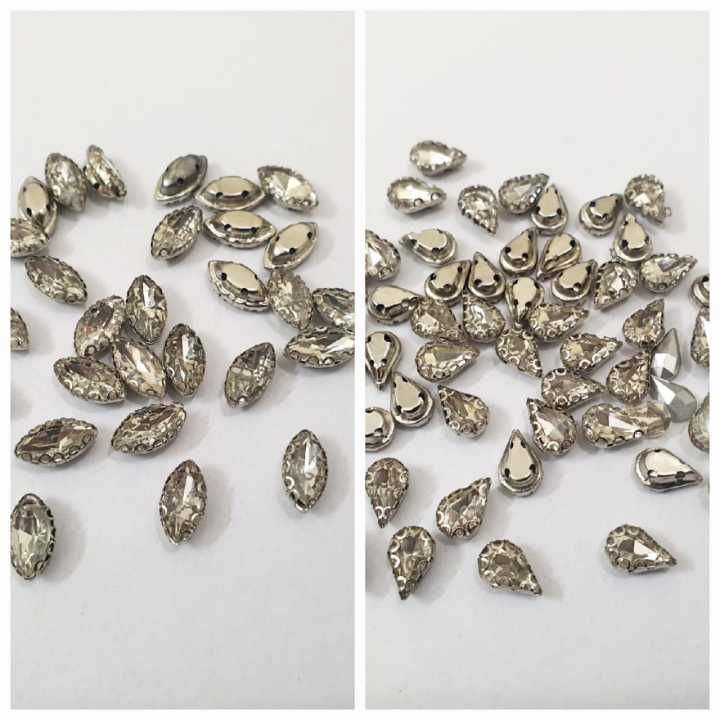 12 Pcs , Silver Crystal Faceted  Eye/Drop  Beads, Crafts DIY in Various Colors in SIlver