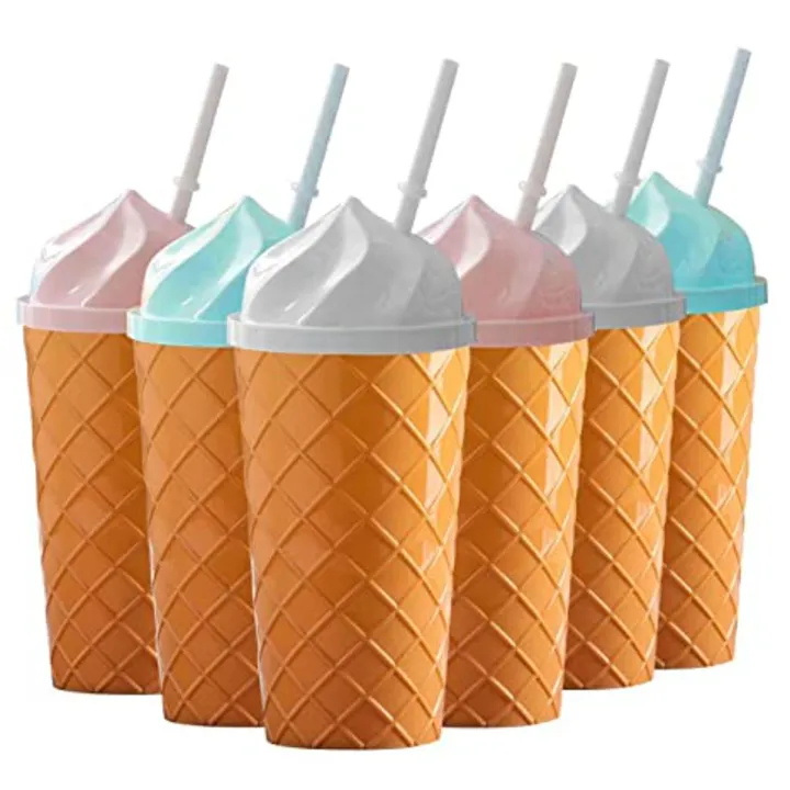 Ice Cream Cone Tumbler with Straw – Kids Tumblers/Sipper With Lids And Straws – Summer Cups Travel Mug for Cold Drinks