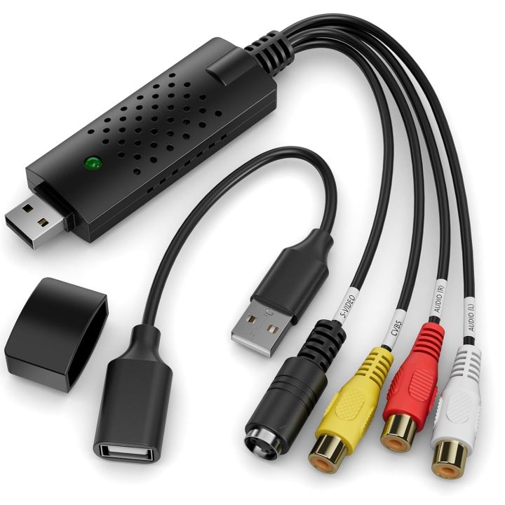 USB Video Capture Card Device, Audio Video Converter Grabber for RCA to USB-Convert VHS Mini DV VCR Hi8 DVD to Digital, for PC TV Tape Player Camcorder, MAC Windows Vista Compatible