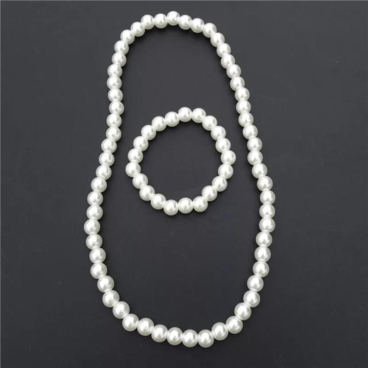 Children Handmade Plastic White Pearl Beads Jewelry Necklace Set For Kids Girls Gift