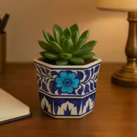 Desk Planter | Handmade | Hand Painted | Multani Blue Pottery | Ceramic | White Clay | Indoor Ceramic Planter | Home Dec