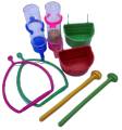 Kolachipets 8 in 1 Bird Cage Accessories Combo Pack | Bird Feeding Pots Water Dispensers Swings Perches Set | Budgie Lovebird Finch Canary Australian Parrot Cage Accessories Kit | Plastic Bird Feeder Toy Cage Setup. 