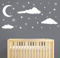 sheet size: 2 x 2 feet  - Beautiful Clouds moon stars Night sky nature wall stickers for girls, kids, festive, ramzan, home office room hall interior decoration decor lovers - White color - lucky garnet. 