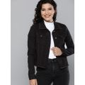 CLOTHING   HERE NOW Women Black Solid Denim Jacket. 