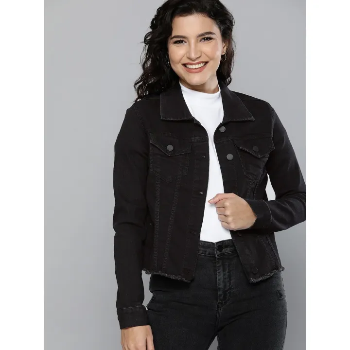 HB%20%20%20HERE%20NOW%20Women%20Black%20Solid%20Denim%20Jacket%20-%20Image%202