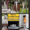 Heavy Duty 12.5FT / 14.5FT / 16.5FT / 18.5FT /  21.5FT / 26.5FT - A-Frame Telescopic Ladder Aluminium Portable Multi-Purpose Extension Ladder Telescoping Ladder, Extension Ladder for Household, INDOOR AND Outdoor Work. 