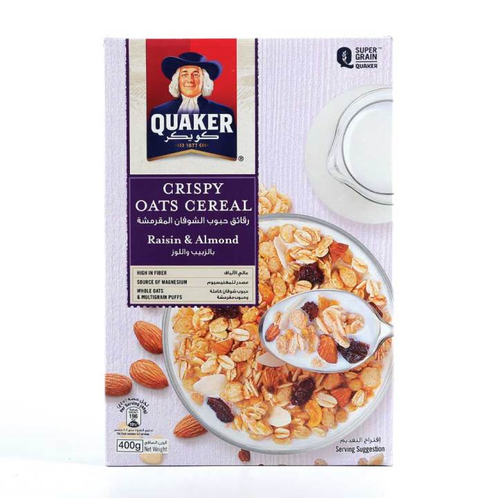 Quaker Crispy Oats Cereal Raisin & Almond 400g (𝐢𝐦𝐩𝐨𝐫𝐭𝐞𝐝 & 𝐨𝐫𝐢𝐠𝐧𝐚𝐥 ...