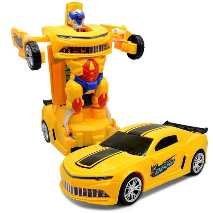 Robot To Car Converting Transformer Toys For Kids - Yellow-Yellow Transformer Bumblebee Robot Car - Light & Music