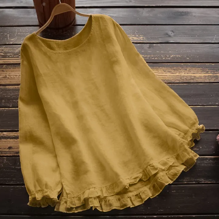 Yfashion%20Women%20Simple%20Fashion%20Long-sleeve%20%20Shirts%20With%20Ruffle%20Pullover%20Round%20Neck%20Solid%20Color%20Loose%20Casual%20Bottoming%20Shirt%20Blouse%20Jacket%20color%20-%20Image%204