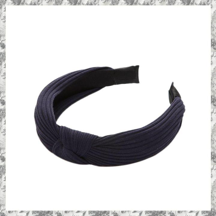 CGearuppt Solid Knitting Headbands Twisted Knotted Hair Band For Lady Girl Turban Wide Simple Hair Hoop Headwear Hair Accessories Navy