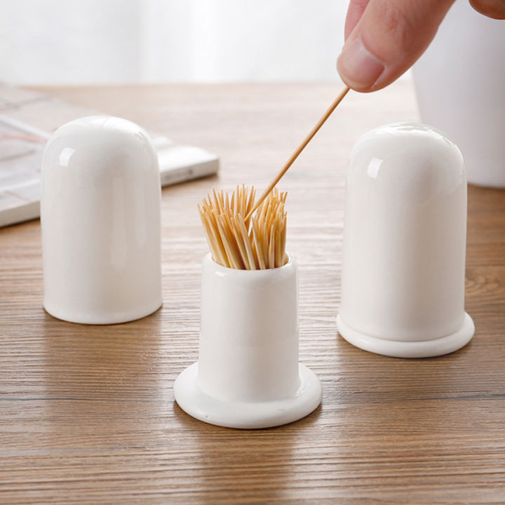 White Bone China Toothpick Holder With Lid - Meraki Crafts