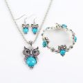 Vintage Owl Jewelry set Dangle pendant Necklace Bracelet Earrings lady accessories. 
