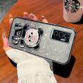 For Vivo V23 5G / Vivo V23e Back Cover with 3D Bear Hidden Stand Bracket Luxury 6D Gradient Shiny Plating Glitter Women Phone Case Clear Soft Silicone Protective Cases Pouch Girls. 