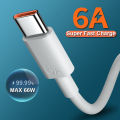 6A 66w USB Type C Cable Wire For Huawei Samsung S10 S20 Xiaomi mi 11 Mobile Phone Fast Charging USB C Cable Type-C Charger Cable. 