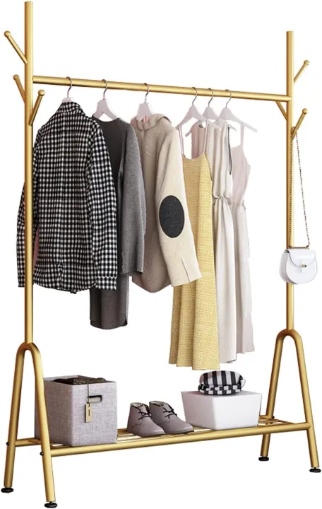 Creative%20Clothes%20Rack%20Garment%20Display%20Stand%20With%20Bottom%20Storage%20Shelf%20And%206%20Hooks%20-%20Image%202