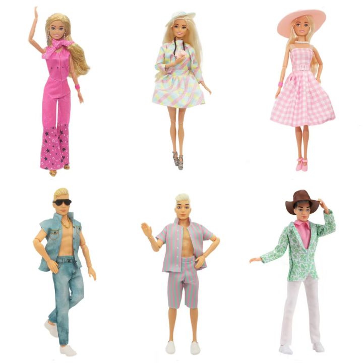 [ New ] Barbie Doll Movie Same Princess Couple Doll Suit Tartan Skirt Top Hat Necklace Makeover Clothes