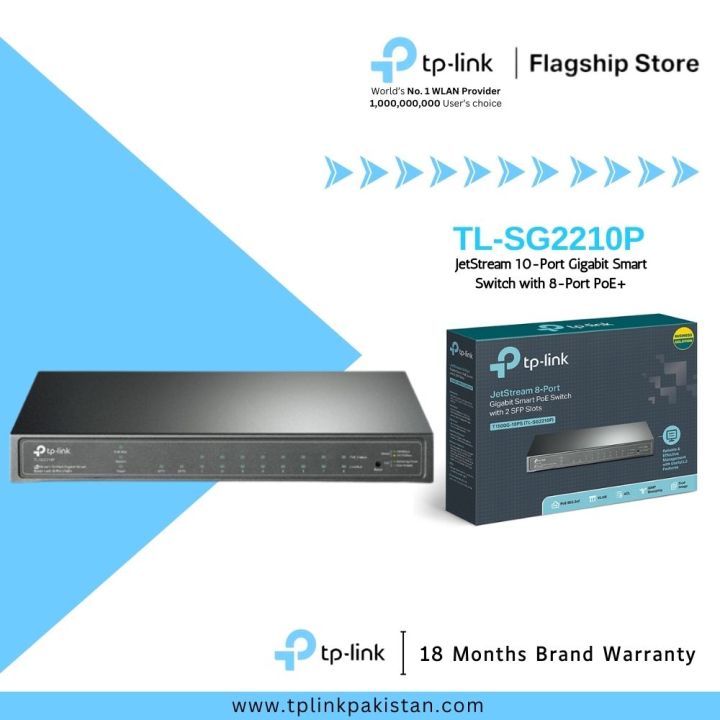 TP-Link Network PoE Gigabit Smart JetStream TL-SG2210P 10 Port Switch with 8-Port PoE+ 10/100/1000 Mbps - 18 Months Brand Warranty