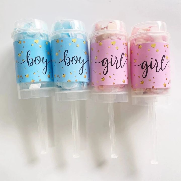 Blue Pink Paper F Confetti Poppers Salute Confetti Holding Push Tube Baby Shower Gender Reveal Party Decoration