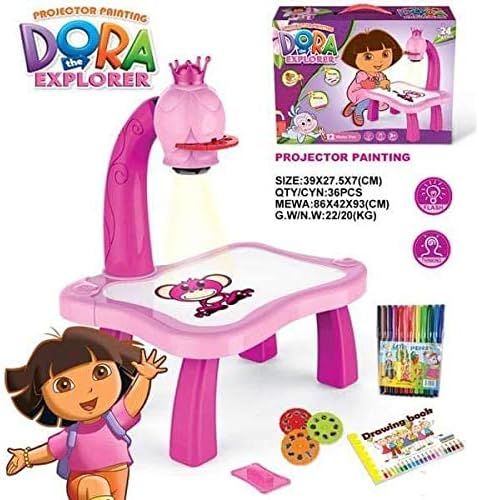 Dora the explorer 3 In 1 Kids Painting Drawing Activity Kit Projector Table - 24 Pattern