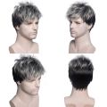 Men Short Straight Wig Ombre Grey Black Synthetic Wig for Male Hair Fleeciness Realistic Natural Toupee Wigs. 