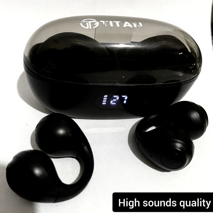 Titan Earcuffs Bluetooth V4.2 Open Ear Headphones -Wireless Earbuds– ANC Noise Cancelling, HD Stereo, 500mAh Battery, 2-3 Hours Talk/Music Playback, Automatic Pairing, One Button Operation
