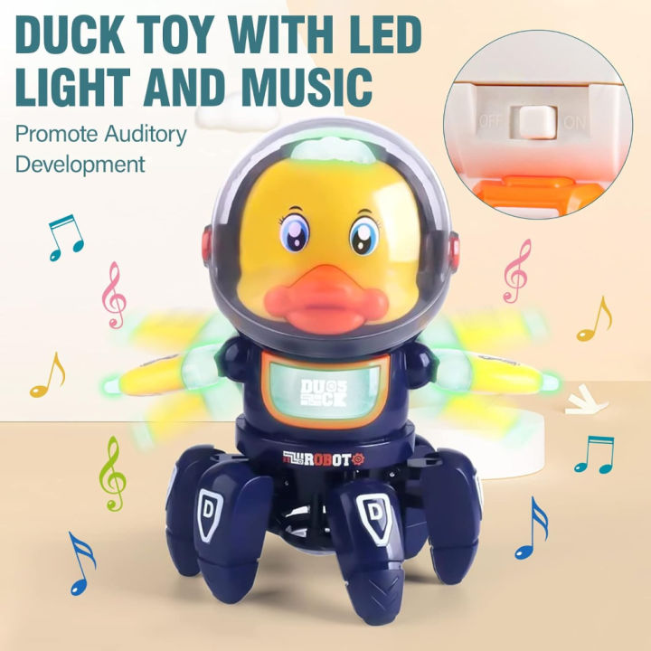 Dancing Space duck Robot Musical Dancing Toy for Kids - Cosmic Space Duck Astronaut Theme, Electric Six-Claw Robot with Music and Lighting - Adorable Children's Toy Gift