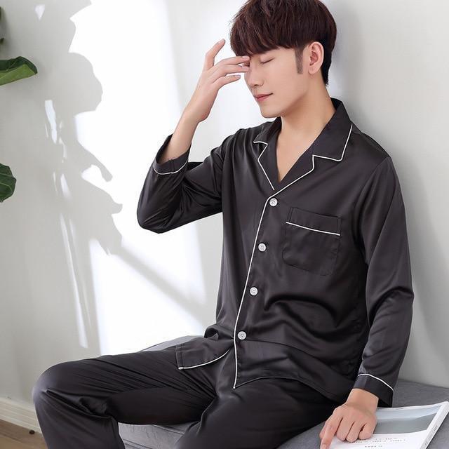 Black%20Mens%20Silk%20Satin%20Pajamas%20Set%20Night%20Dress%20with%20Shirt%20and%20Trouser%20(Complete%20Sleeping%20Suit)%20For%20Men%20-%20Image%204
