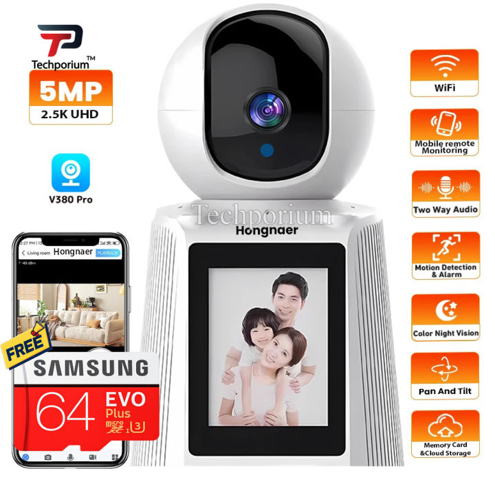 Smart 1080p Hbs-1538 WiFi Video Calling Camera HD Home Office Security Kid Monitor CCTV Wireless Indoor Outdoor Night Vision Two-Way Audio Motion Detection IP Camera V380 App Mobile View 360°