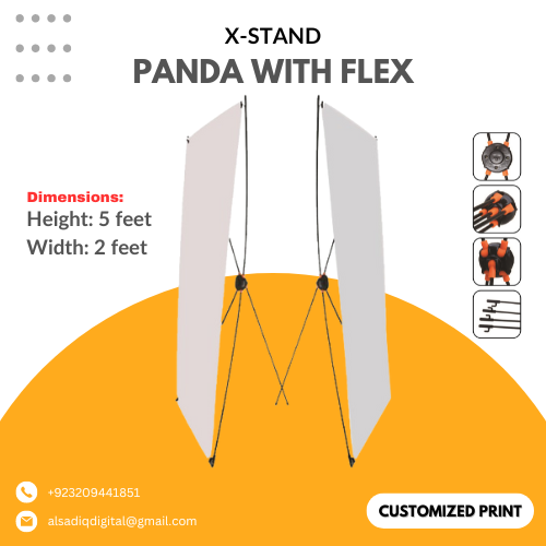 X-Stand Panda banner Flex Standee - Display Stand 2x5 feet for Marketing Promotions