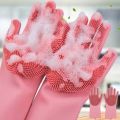 Reusable Silicone Cleaning Gloves with Scrubber – Heat Resistant Magic Washing Gloves Pair for Kitchen, Dishwashing, Car & Household Cleaning. 