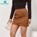 Green Home Suede Skirt Slim Fit Office Lady Pleated Suede Pencil Short Skirt. 
