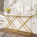White Narrow Sofa Table Behind Couch, Wood Entryway Console Table with Metal Leg coffee Table X Model console STM. 