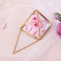 Glass Jewelry Box Golden Geometric Decorative Box Geometric Glass Pyramid Ring Holders for Wedding Birthday Gift S. 