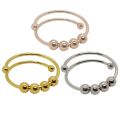 Stainless Steel Jewelry Fidget Rings Frosted Gold-Plated Spin Ball Spinner Open Adjustable Anxiety Ring for woman. 