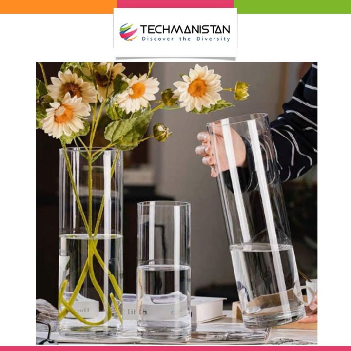 Techmanistan Acrylic Clear Cylinder Flower Vase for Plants Bouquet, Tall Large Acrylic Vase for Wedding Centerpieces Flowers Holder