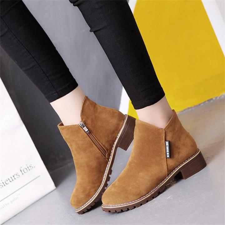 Ladies Womens Winter Snow Faux Suede Zipper Chunky Low Heel Ankle Boots Shoes Daraz.pk