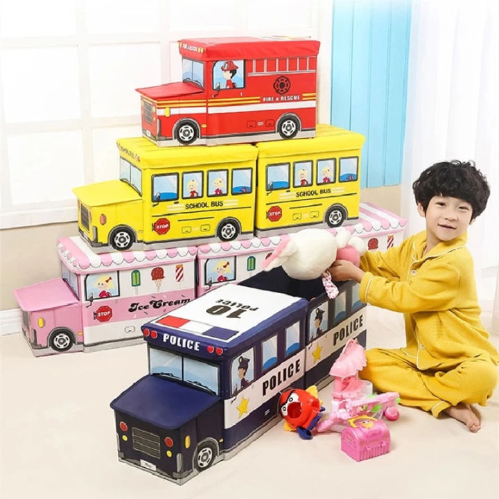 Multi-Function Cartoon Bus Shape Storage Box for Toys Kids Clothes Folding Cartoon Car Toy Storage Basket Children Storage Bin