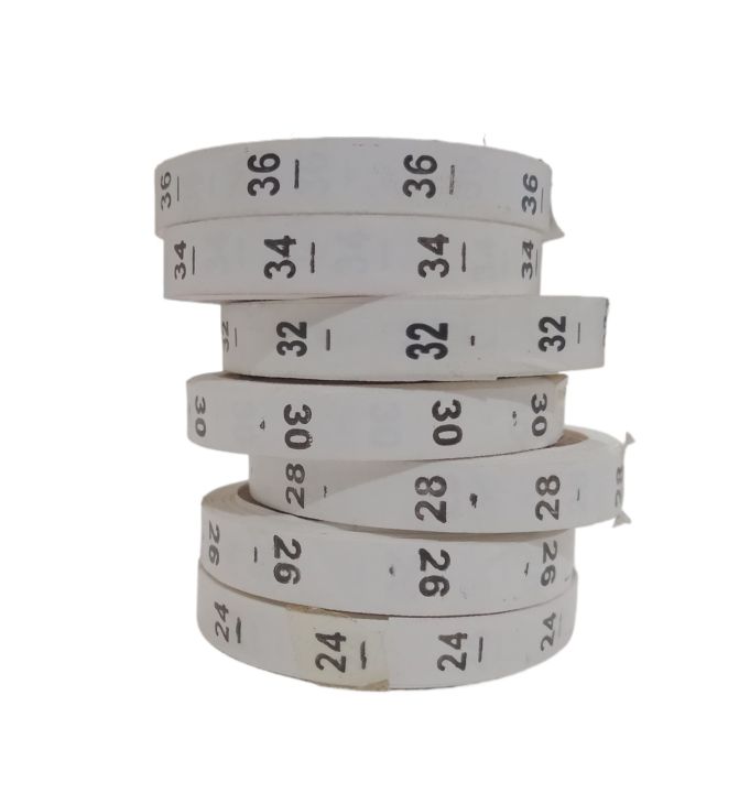 White Size Labels Roll No 24 , 26, 28, 30, 32, 34, 36, Small Medium Large - Printed White Taffta Roll, Clothing Code Labels- Woven Size Label-Number Ribbon Rolls-Polyster  Men Shirt  Woven Labels-Garment Size Labels Packaging type : Roll
