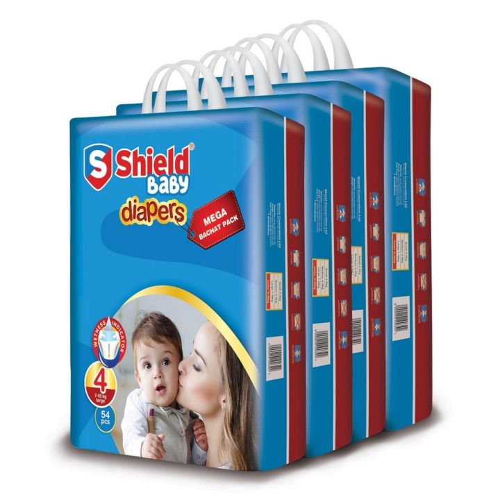 Shield Pack of 4 Diaper Mega Bachat Pack Large (54-Diapers, 07-18Kg)