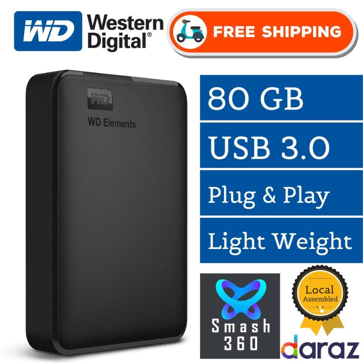 80 GB Portable Hard Disk External 80GB WD Element Hard Drive USB 3.0 ...