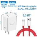 Original OnePlus 65w Warp Charger for Oneplus 9 Pro 8T Warp Charge 65W Warp Charger with Quick Rapid Charge Power Charger AC Adapter Power Adapte Oneplus 7t PRO McLaren Original 5 6 6t 7pro Warp charger 30W USB Dash Adapter Type C. 