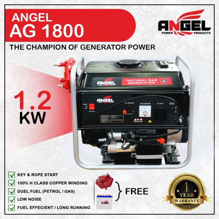 Angel Generator Euro5 AG 1800 Portable  (1 Kw) Petrol & Gas / Self & Rope Start /100% COPPER