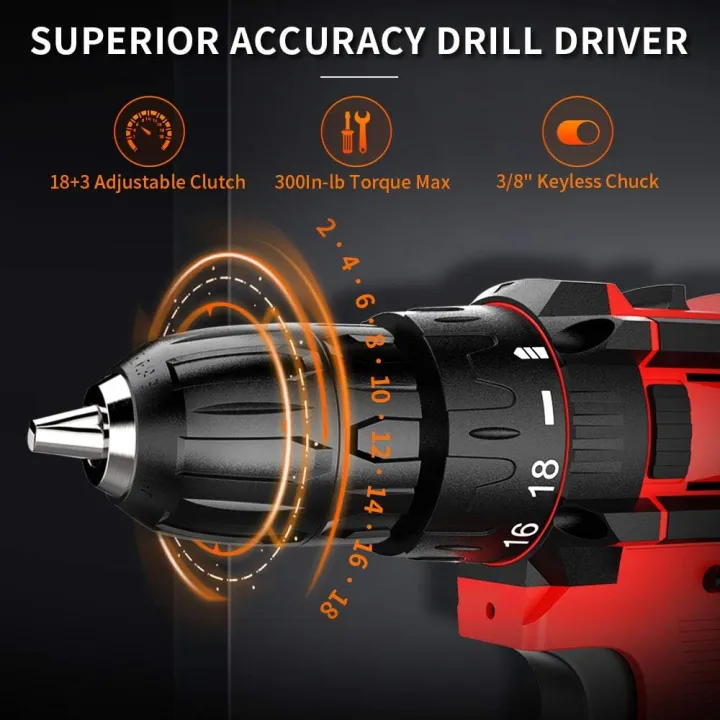 Cordless%20Drill%20Set%202%20Batteries,%20WAKYME%2012.6V%20Power%20Drill%2030NM%2018+1%20Clutch,%203/8"%20Keyless%20Chuck,%20Variable%20Speed%20Built-in%20LED%20Electric%20Driver%20Drill%20for%20Drilling%20Wall,%20Bricks,%20Wood,%20Metal%20etc%20-%20Image%204