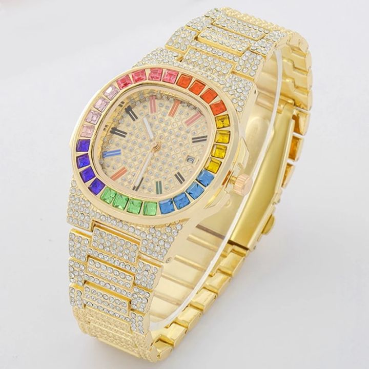 Rainbow Diamond Watches Man Gold And Silver Round Luminous Men Watch
