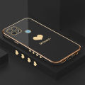 Luxury 6D Plating Soft Casing Silicone Square Frame Phone Case For OPPO A15 Case Shiny Bling Back Cover Lover Heart Square Edge Pattern Design Soft Case + Free Lanyard. 