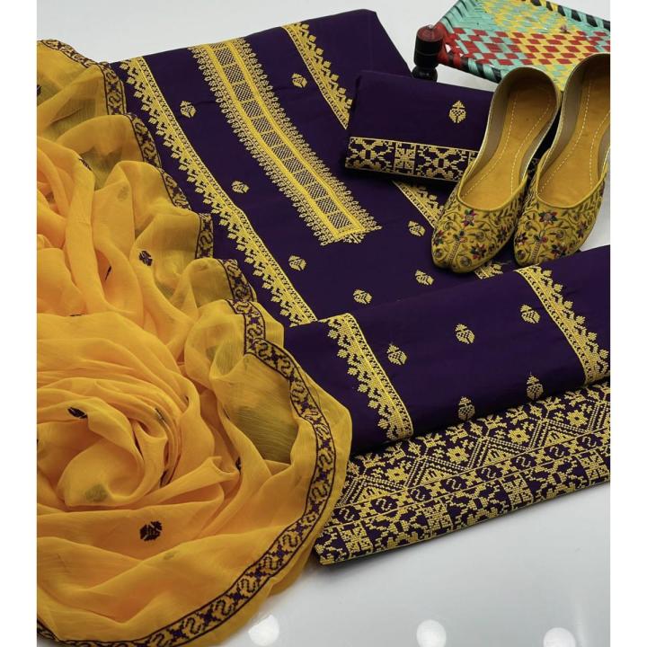 Lawn Cotton 3pc Suits - Embroidery- Same Matching Khussa