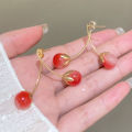 Fashion New Light Pink Cherry Earrings Women's All-Match High-Grade Online Influencer Earrings Sweet Girly Temperamental Earrings. 