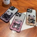 For OPPO F21 Pro 5G / F21 Pro 4G Back Cover with 3D Bear Hidden Stand Bracket Luxury 6D Gradient Shiny Plating Glitter Women Phone Case Clear Soft Silicone Protective Cases Pouch Girls. 